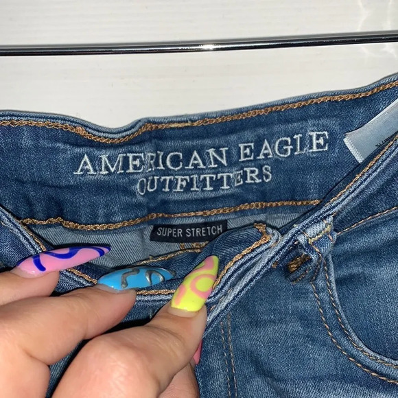 American Eagle High Rise Shortie Blue Denim Shorts Size 2 - Picture 3 of 5